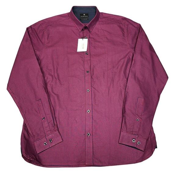 NWT Vustra‎ Men's Classic Checkered Button Down Shirt XL Organic Cotton Reb/Blue - Picture 1 of 12